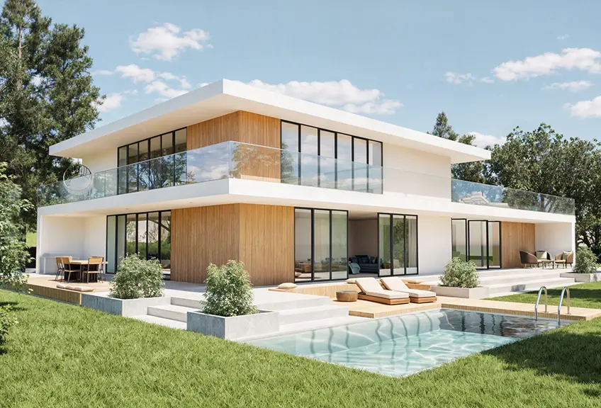 Villa mit Flachdach und Pool